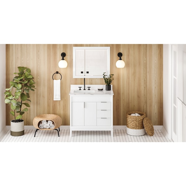 Jeffrey Alexander 36In. White Theodora Vanity, Left Offset, Calacatta Vienna Quartz Vanity Top, Undrmnt Rctngl Bowl VKITTHE36WHCQR - main
